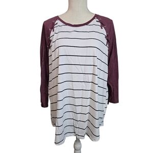 Maurices Striped Raglan Top – Lace-Up Shoulder Detail – Size XL